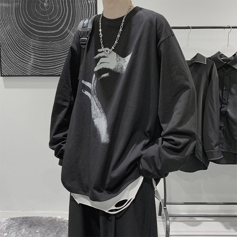 Spring and Autumn New Men's Designer Long Sleeve T-shirt Hong Kong Fashion Handsome Casual Loose Inner Hip Hop Bottom Shirt Autumn Top