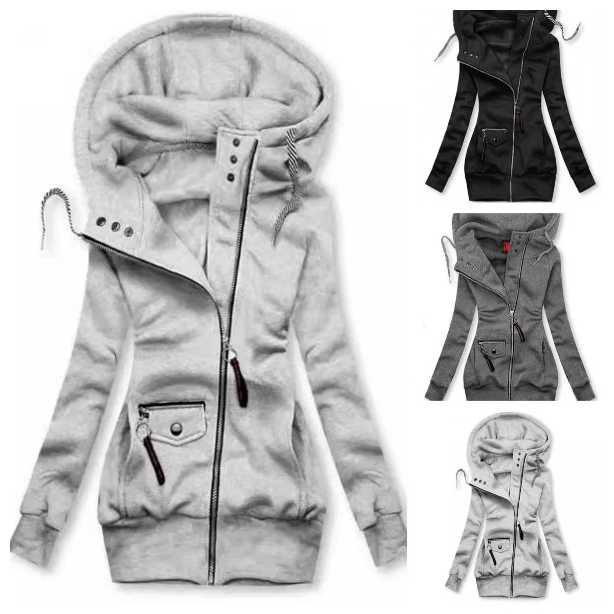 Women Oversize Hoodies Sweatshirts Pullovers Hoodie Female Patchwork Sweatshirt Autumn Warm Hoody Zipper UP Tops 251016