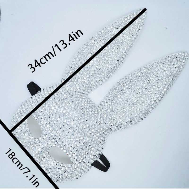 Rabbit Mask With Large Eye Designs Festival Elastic Bands Rabbit Face Mask with Glass Charm for Themed CelebrationW251029