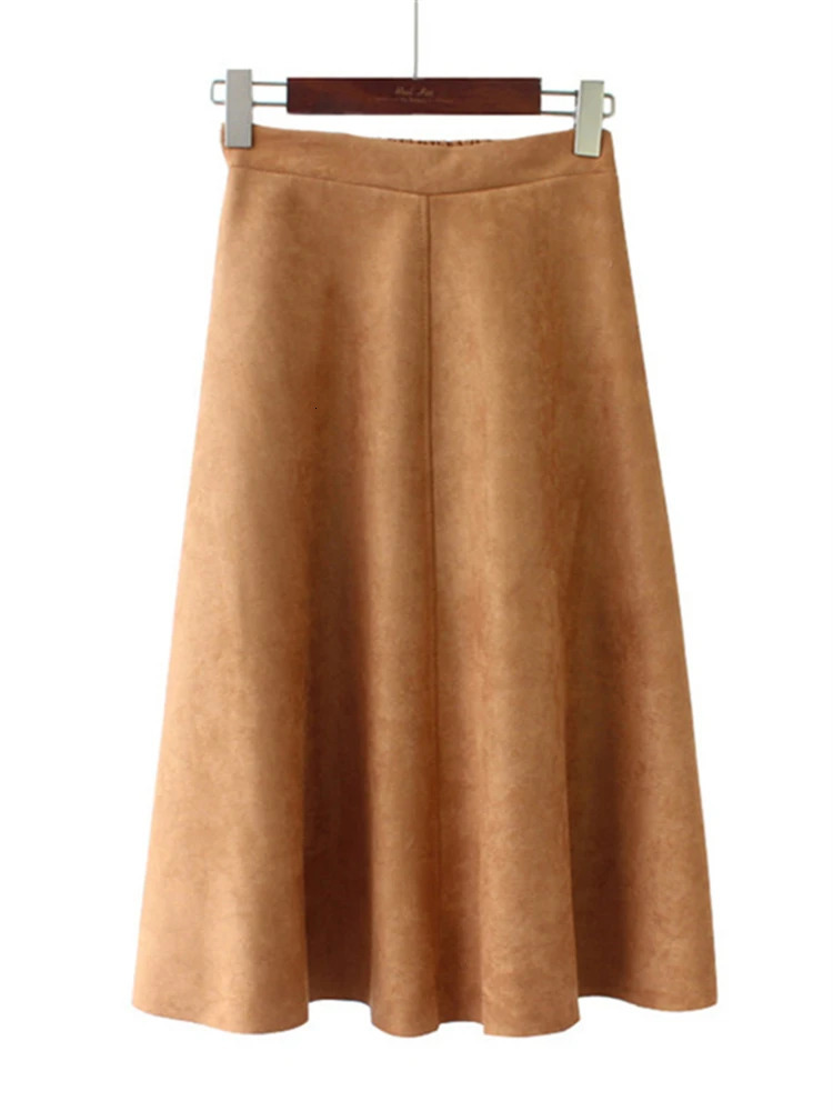 REALEFT 2025 Autumn Winter Women Suede Midi Skirts High Waist Multi Color Elegant ALine Skirts Umbrella Ladies Skirt Female 251028