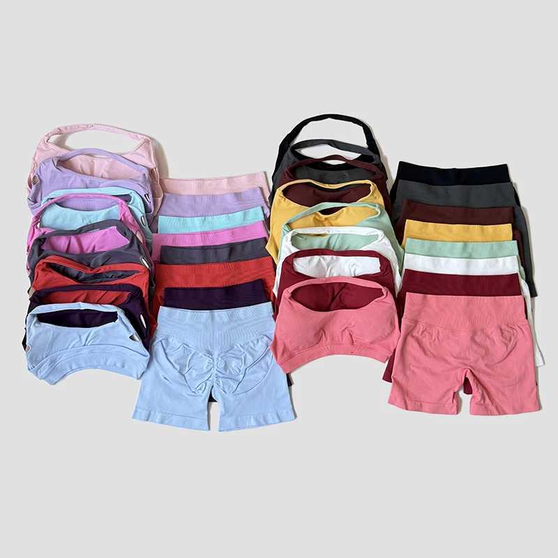 2 Piece Yoga Set Sportswear Woman Gym Halter Bra Shorts Activewear Pilates Clothes Sports Workout Fitness SuitXJ251029