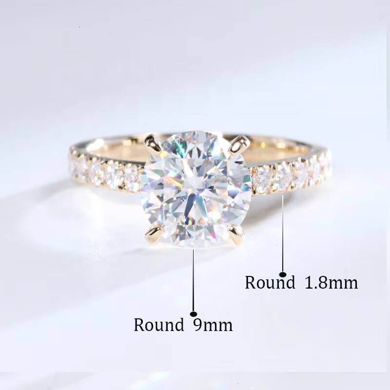 Solid Gold 9k 10k 14k 18k Moissanite Ring Round Cut 9mm 3CT Moissanite Wedding Engagement Ring for Women