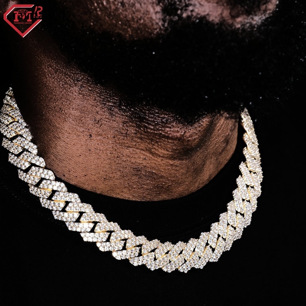 12mm 14mm Moissanite Cuban Chain Iced Out Hiphop Jewelry 925 Silver VVS Moissanite Cuban Link Chain