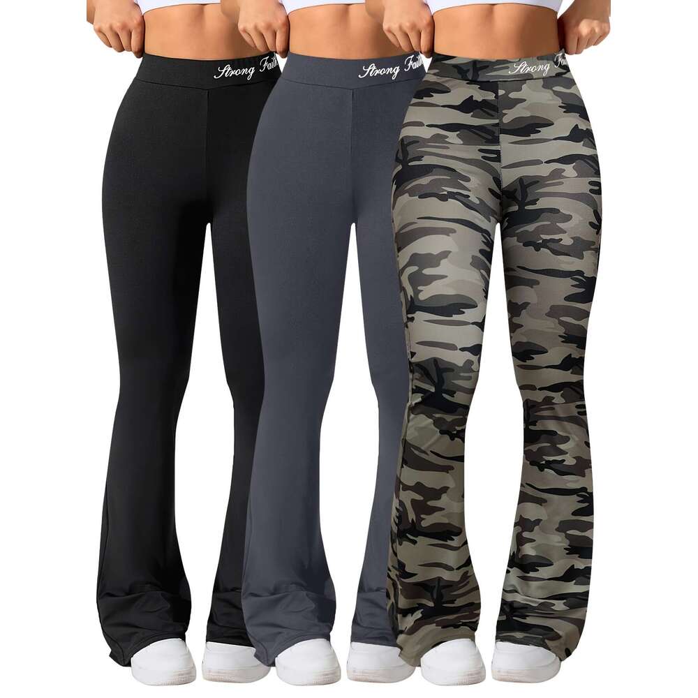 Women's Sports Long Pants Three-Pack, Casual Attire, Activewear Bottoms, Relaxed Solid Color, Comfortable Fit, Breathable Material, Multipack Leg