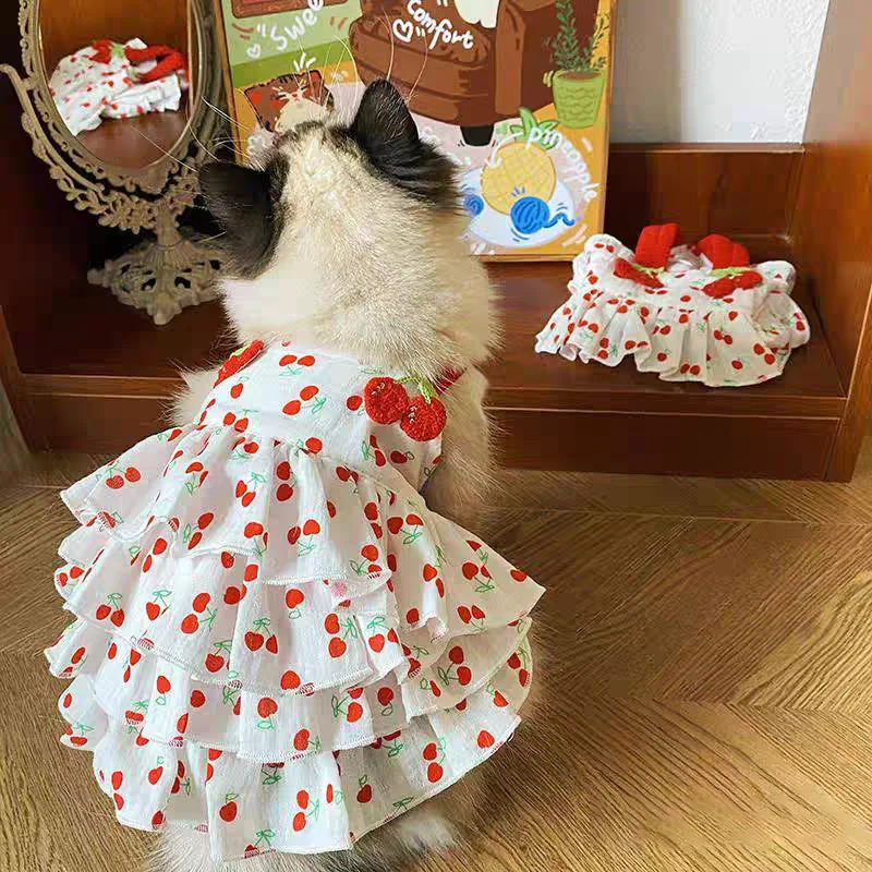 Pet Dress for Dogs Cats Layered Cake Style Printed Clothes Small Medium Breed Apparel Adorable Summer Outfit 251029