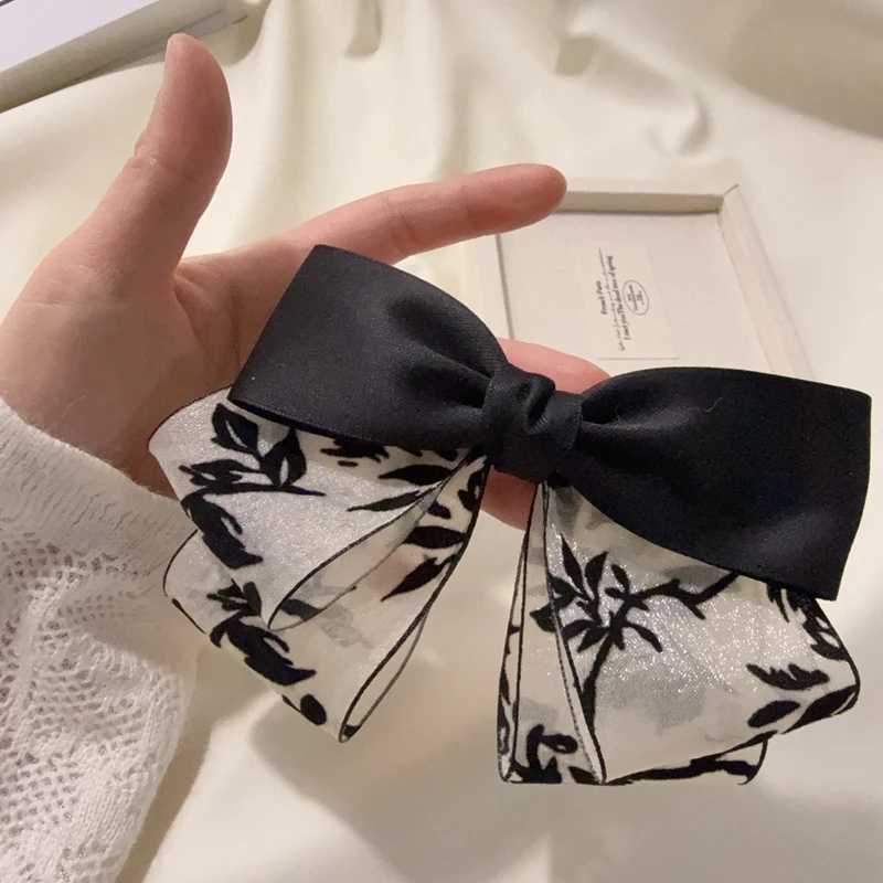 Bow Hair Ribbon Women Fluttering Headband Large Intestine Hair Rings Premium Feeling Black Hair tie Band Hair AccessorriesW251028