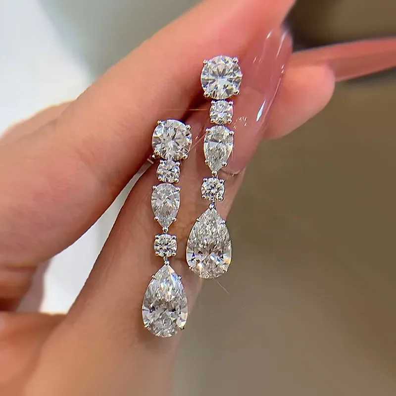 Luxury Long Lab Moissanite Diamond Dangle Earring Real 925 sterling silver Party Wedding Drop Earrings for Women JewelryW251029