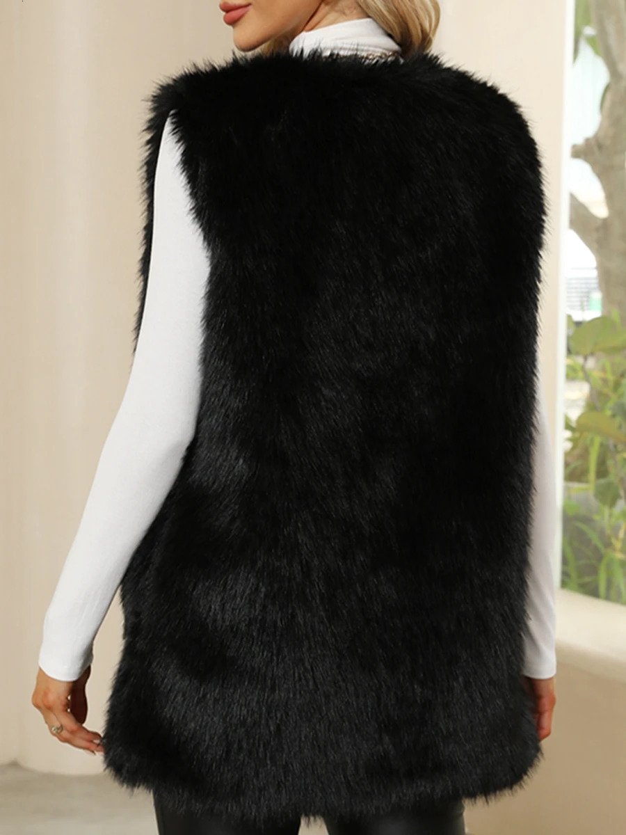 Ladies Winter Sleeveless Vest ButtonUp Faux Fur Jacket with Solid Color for Warmth and Style 251029