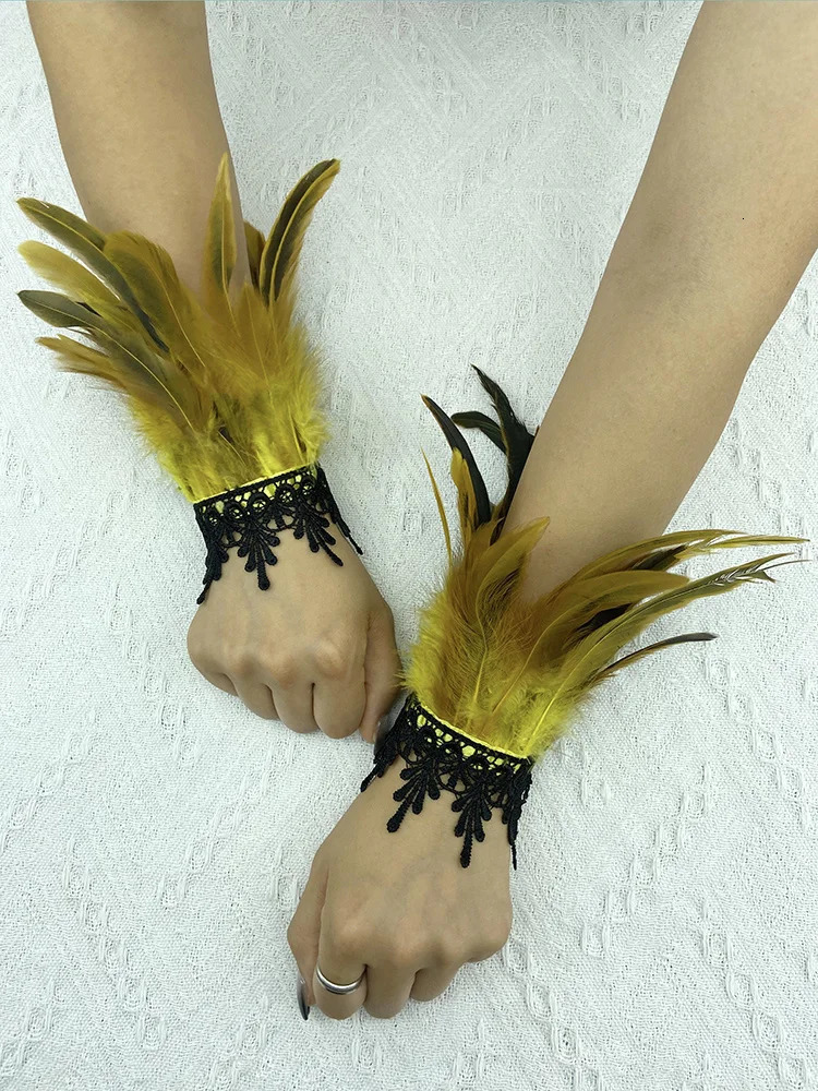 Natural Feather Sleeve Cuffs Gloves Party Cosplay Lace Wrist Cuffs Fur Sleeve Furry Accessories Carnival Stage Show Costume 251029