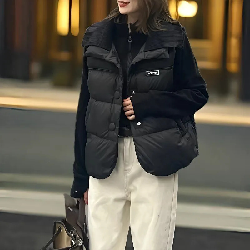 Womens Plus Size Down Cotton Coat Vest Cardigan Female 2025 Autumn Winter Waistcoat Jacket Padded Sleeveless Overwear 251029