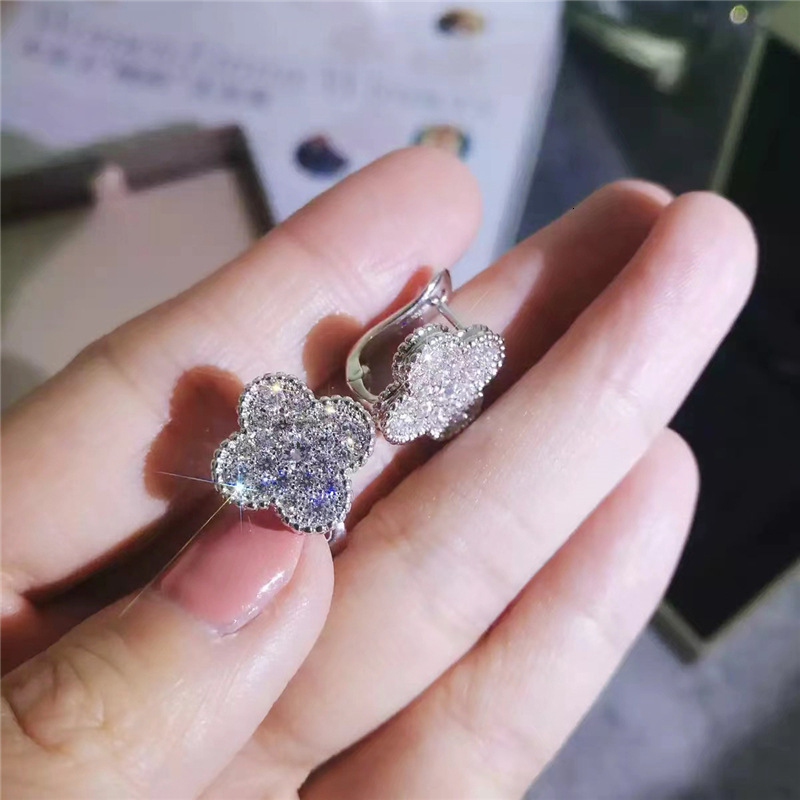 Korean Fashion Four-leaf Clover Zircon Pendant Earrings Temperament women Drop Earrings auricular girl needling Ear Jewelry 241024