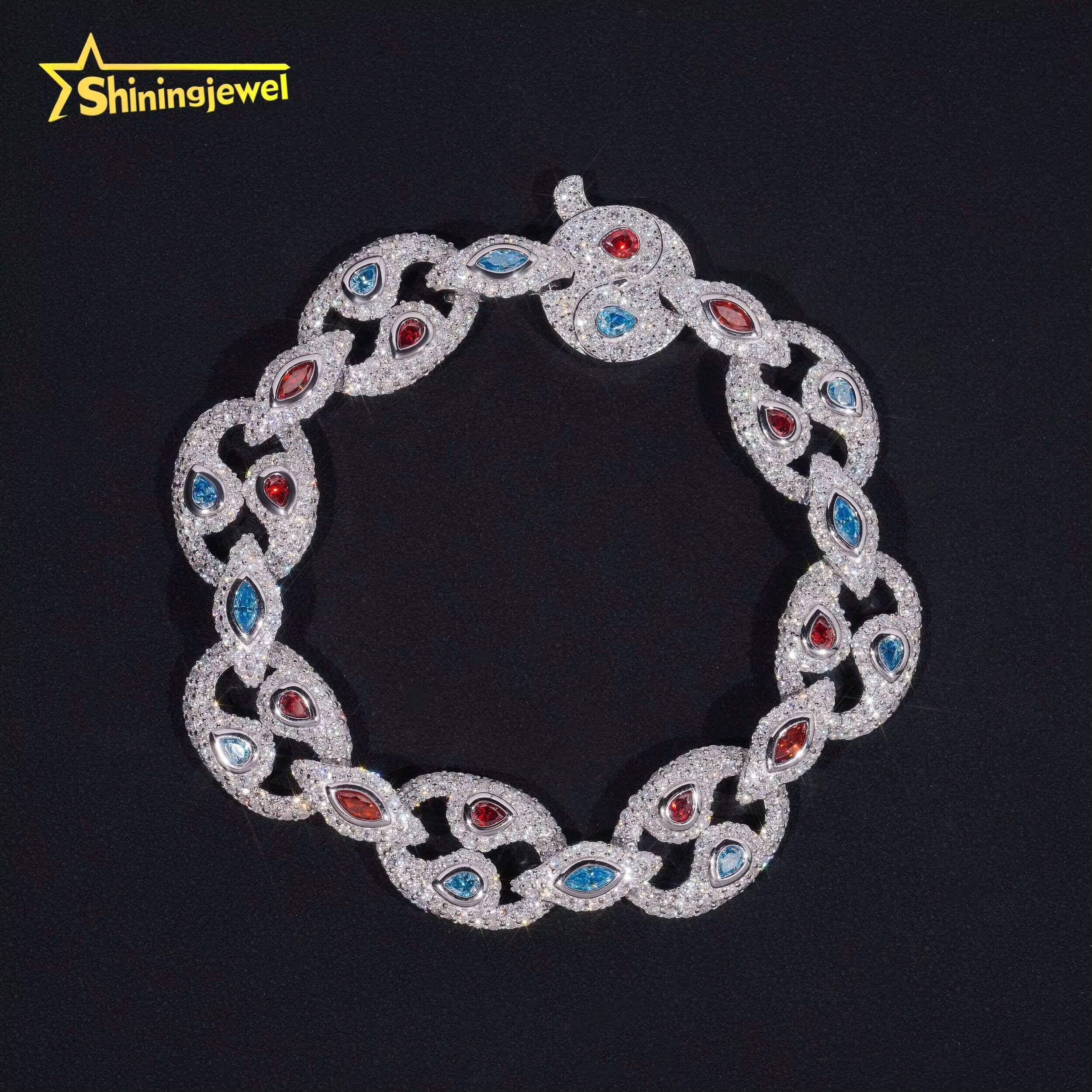 Bling ColorMoissanite Charm Bracelet with Adjustable Cuban Chain 7 Inches 8 Inches Cuban Bracelet for Men Woman