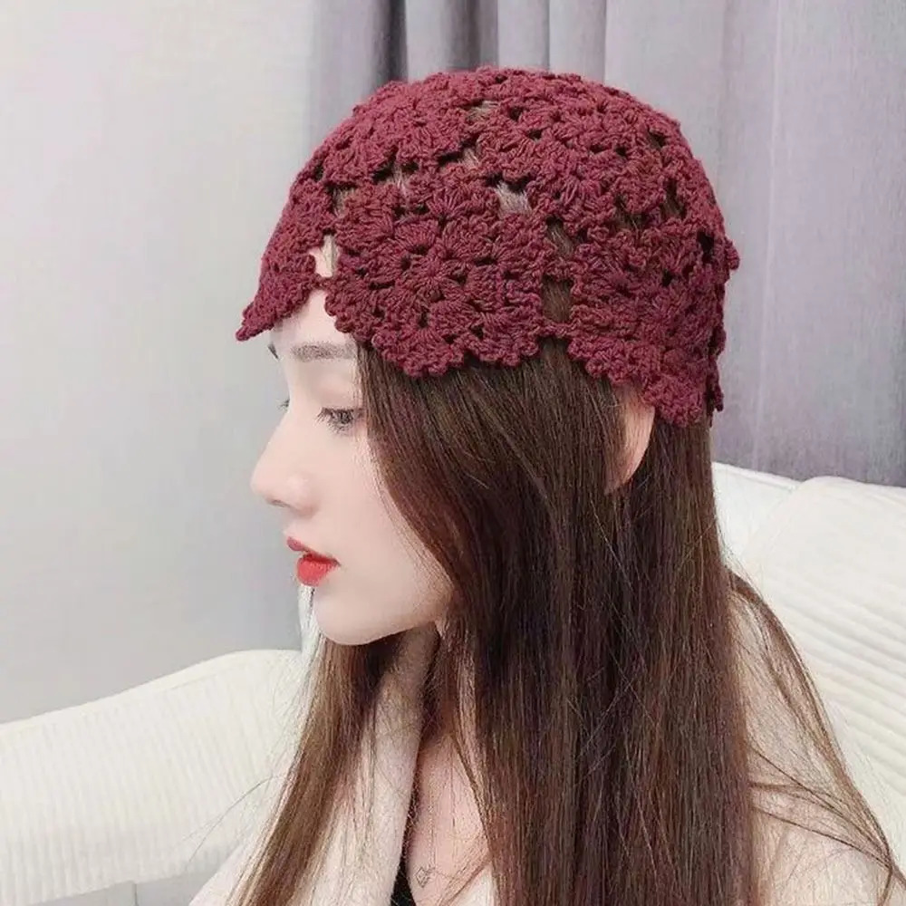 Breathable Hollowed Out Knitted Hat Flowers Casual Beret Cap Summer Fashion Cotton Skullies Sun Visor Women 251013
