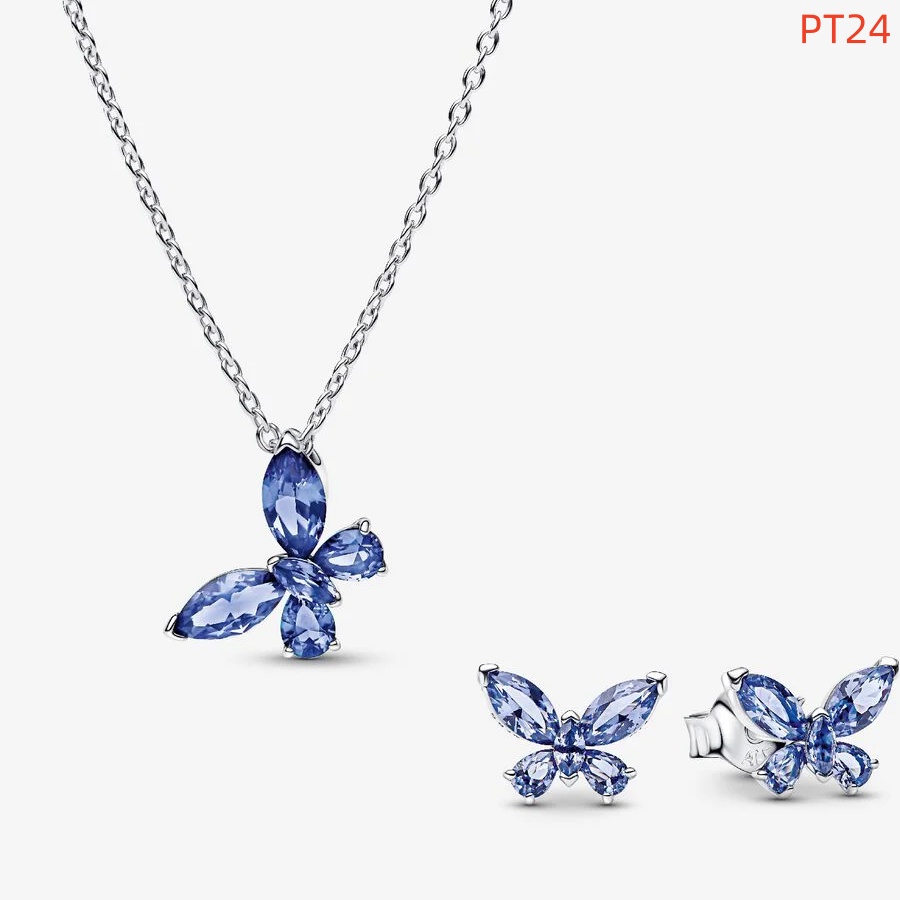 Fashion Women Men Silver Gold Stainless Steel Copper White Blue Zircon Heart Letter Butterfly Nail Pendant Earrings Sets Jewelry