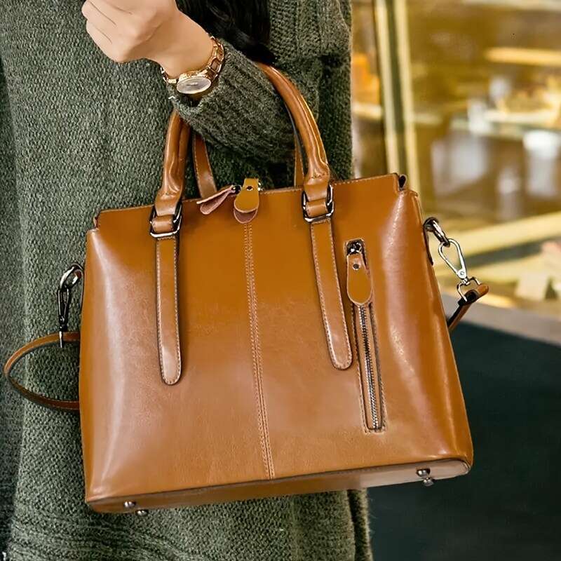 Genuine Leather Fashionable Women Crossbody, One Shoulder Oil Wax Cowhide Bag, Office, Travel, Ladie Gifts, Valentine Day Gift, Best