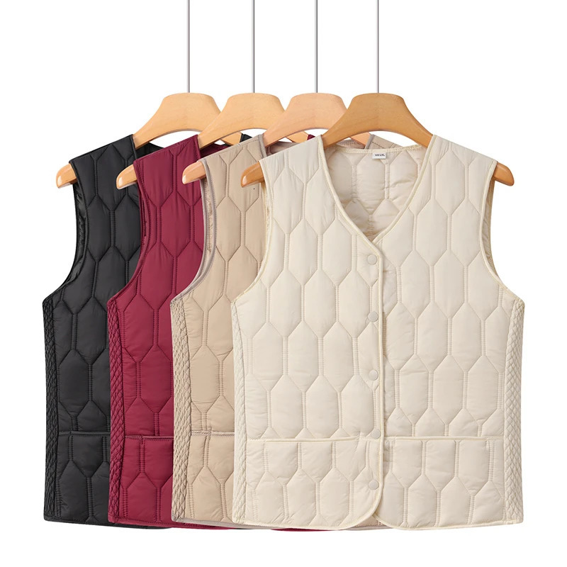 Autumn Winter Down Cotton Solid Color Vneck Sleeveless Vest With Lightweight Warm And Slim Fit Comfortable Versatile Base Vests 251029