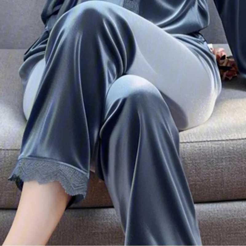 Pleuche Simple Vneck Pajamas Womens Spring Autumn Sleepwear Suit Winter Loungewear Wear 2024 New Solid Color Lace HomewearT251029