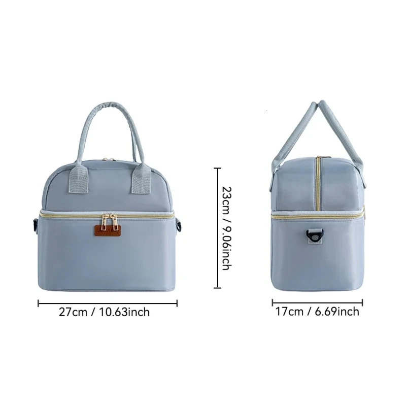 Double Layer Lunch Bag Thermal Insulation Lunch Box Storage Handbag Travel Picnic Food Pouch Multifunctional Mummy Shoulder Bags 251029