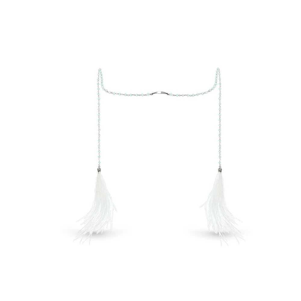 Ethnic White Feather Face Chain Tassel Woman Costume Accessories Handmade Simple Belly Dance Bead Mask Chain Masquerade JewelryW251029