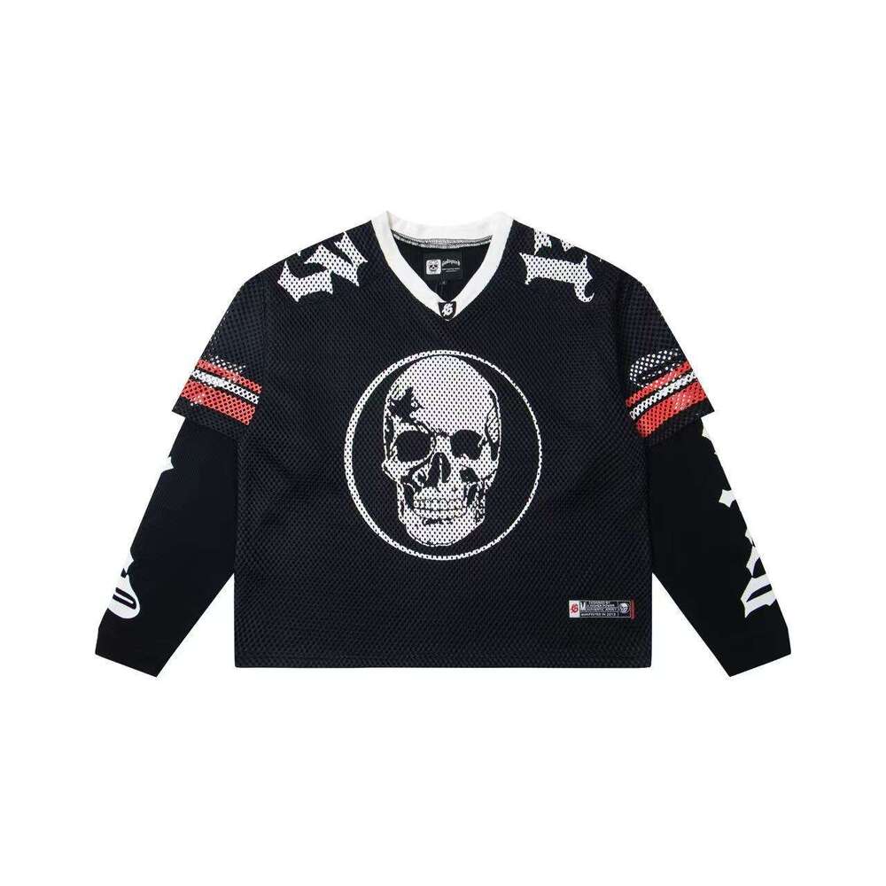 Hc-God Trendy Skull Hip-Hop Fashion Fake Two-Piece Sweatshirt Loose Casual Unisex