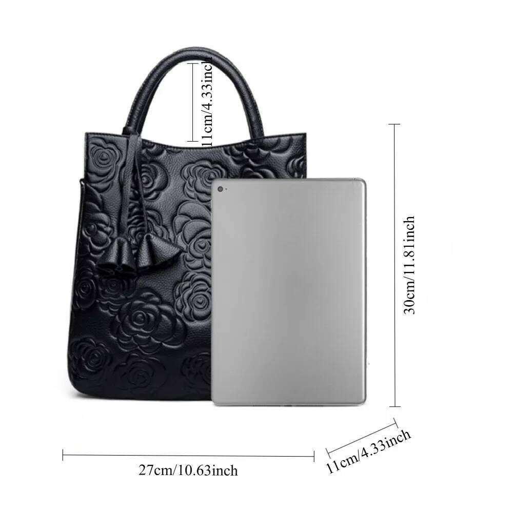 Ladies' fashionable elegant camellia tote with large capacity and multiple compartments, vintage shoulder bag