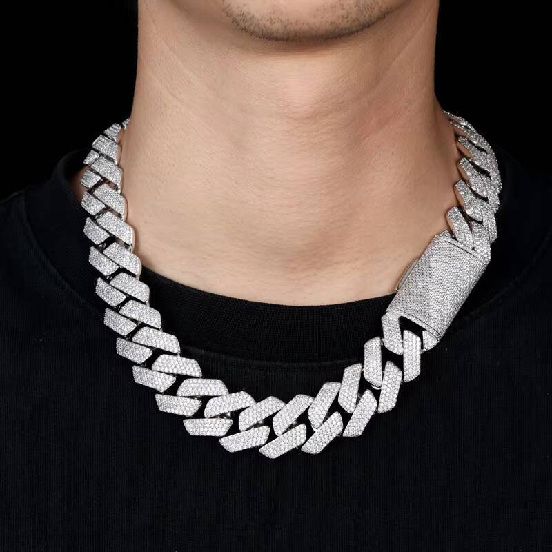 Gorgeous Mens 22MM YellowCuban Link Chain Necklace with 4 Rows of Sparkling Zirconia Elegantly Gold Plated in 18K