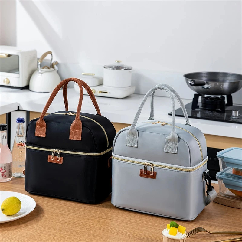 Double Layer Lunch Bag Thermal Insulation Lunch Box Storage Handbag Travel Picnic Food Pouch Multifunctional Mummy Shoulder Bags 251029