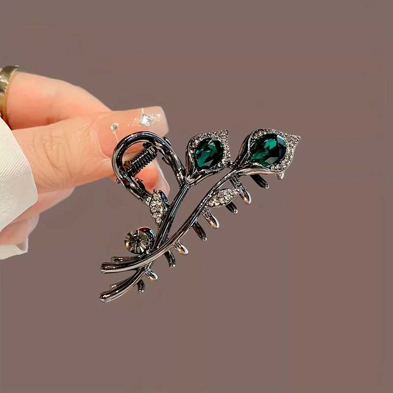 1pc Elegant Retro Style Tulip Hair Claw Alloy Inlaid Rhinestones Ponytail High Bun Hairstyle Women Daily Wear Jewelry Hair ClipsW251028