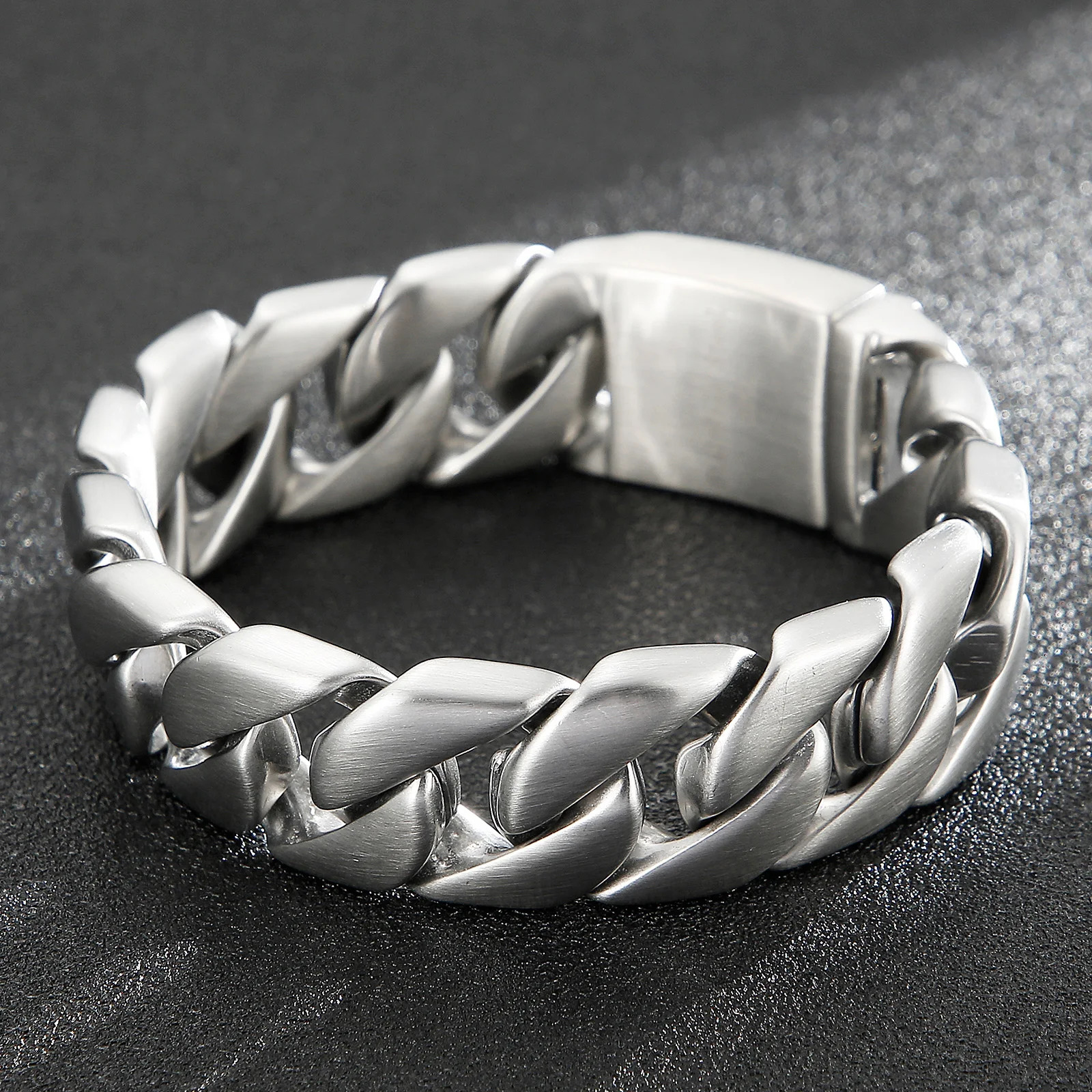 Fongten 22cm Cuban Chain Bracelets For Men Stainless Steel Shiny Brushed Bangle Bracelets Men Curb Gold Silver Color Jewelry 251028