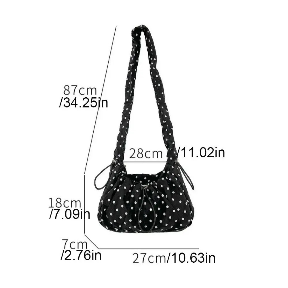 Versatile Polka Dot Underarm Bag Korean Style Large Capacity Drawstring Shoulder Bag Lightweight Clutch Purse 251029
