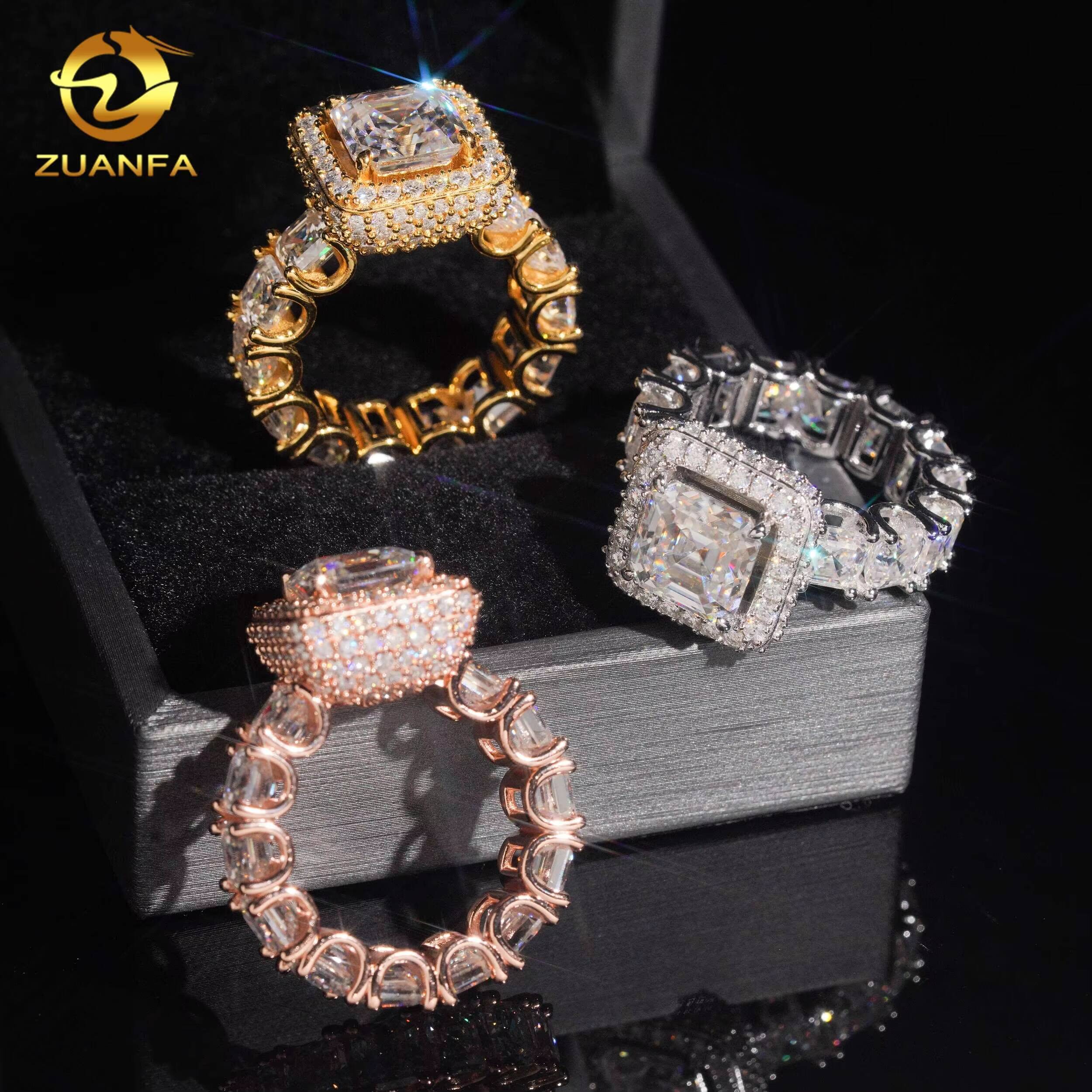 Iced Out Ring VVS Moissanite Diamond 925 Sterling Silver Moissanite Eternity Ring Asscher Cut Women Men Engagement Ring