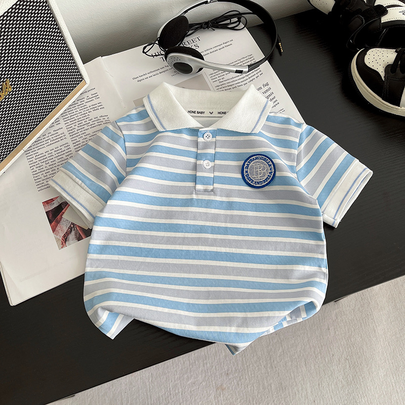 toddler designer clothes 2025 New Fashion Boys Clothes, Striped Short Sleeve 2-Piece Set, Casual Summer Outfit for Toddler Kids Daily Playtime