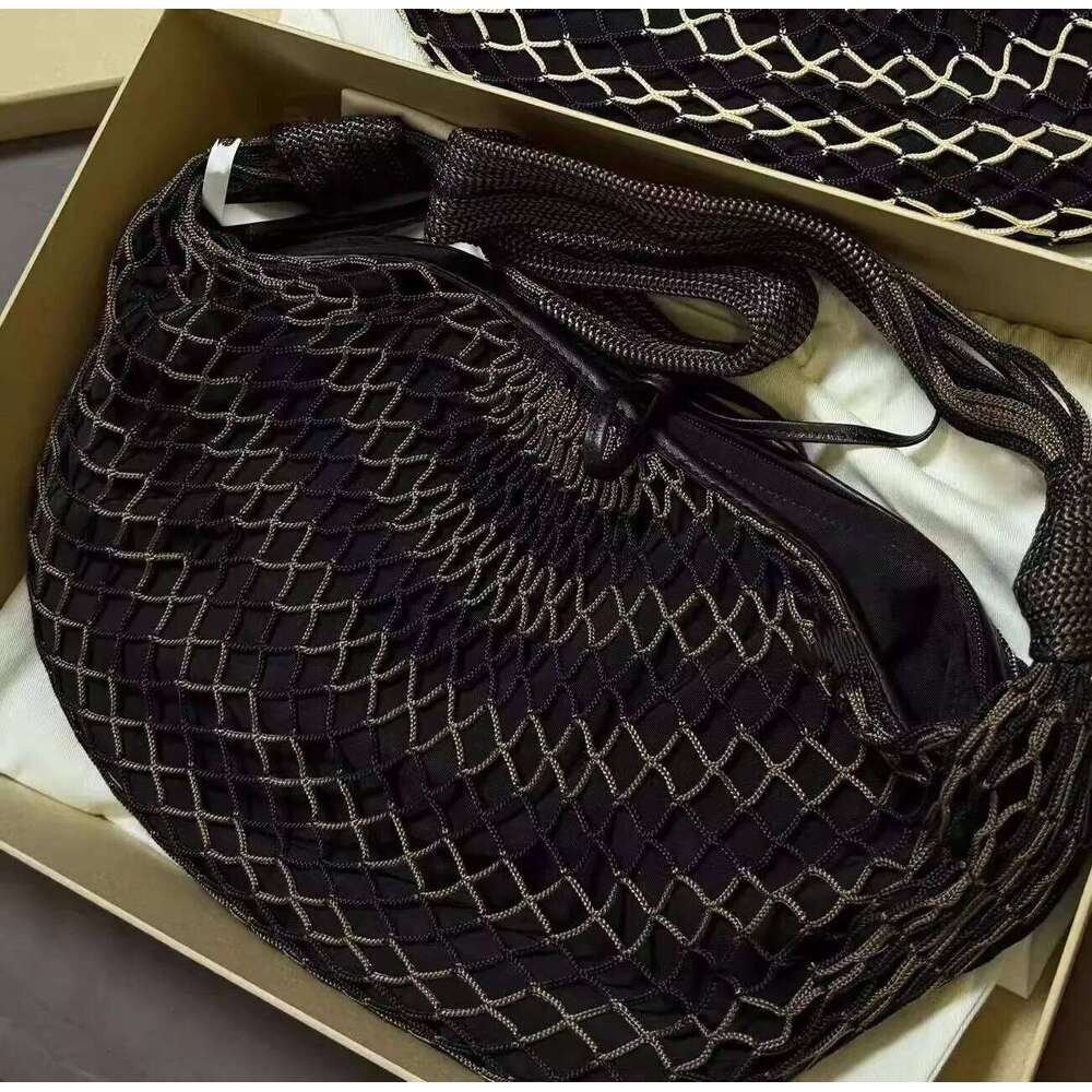 Niujiao Net Summer New Ins Fashion Contrast Color Hollow Knitted Canvas Women's One-Shoulder Crossbody Bag Suotong1029