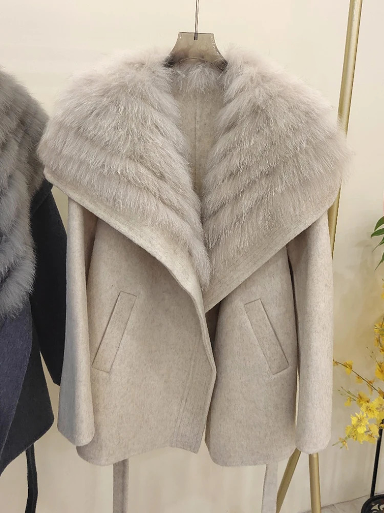 2025 Autumn Winter Real Fox Fur Coat Ladies Outwear Women Female Cashmere Natural Fur Wool Jacket Woolen Jacket 251029