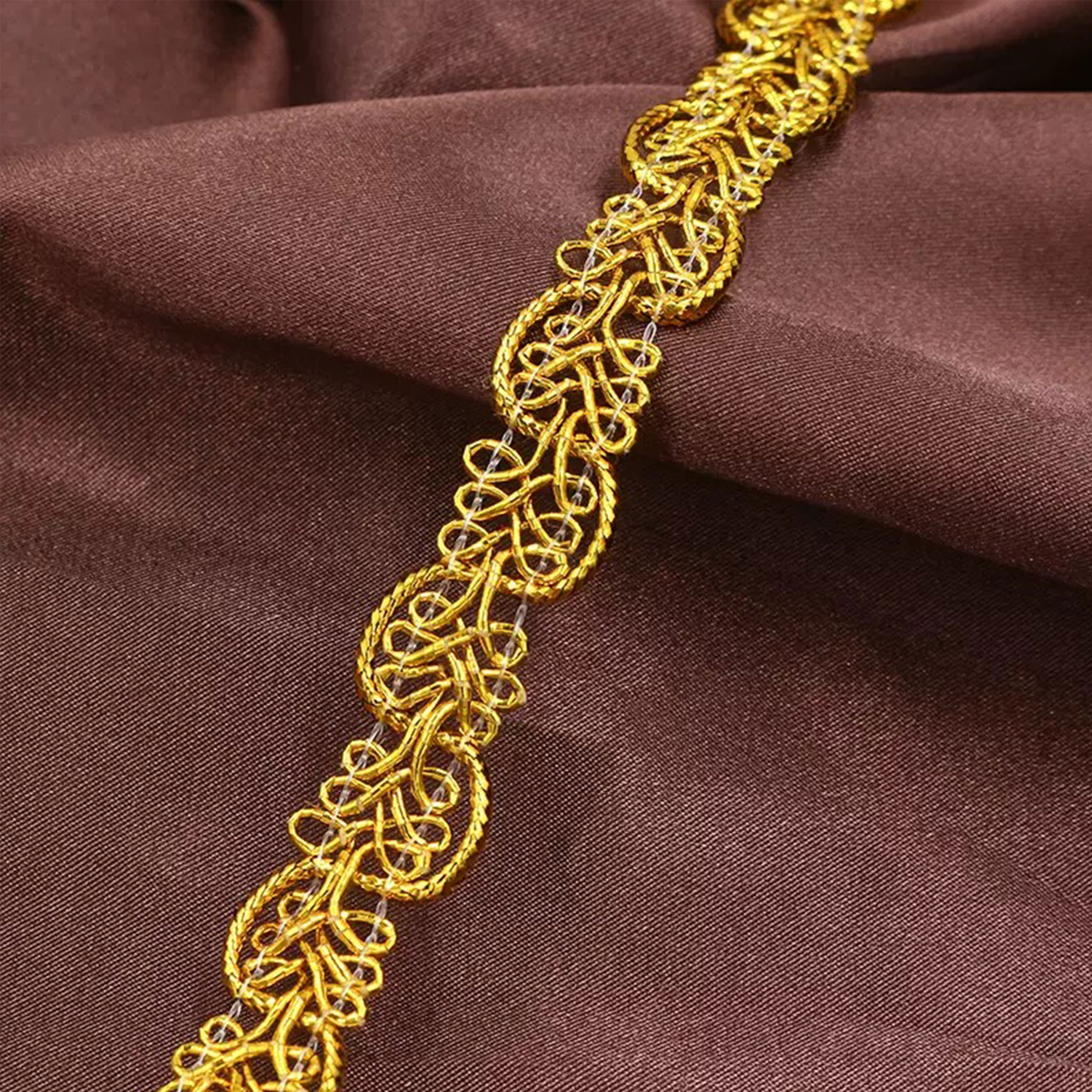 Gold Thread Unilateral Hollow Flower Lace 5Yards Of Trim Fabric DIY Embroidered For Sewing Decoration Jewelry Accessories