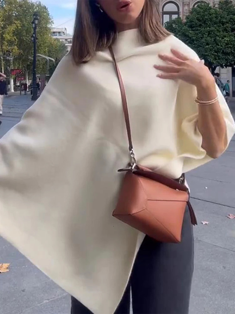 Irregular Draping Knitted Shawl Jumper Knitwear Loose Elegant Cape French Minimalist Cloak Knit Sweater Women Top Spring 251029