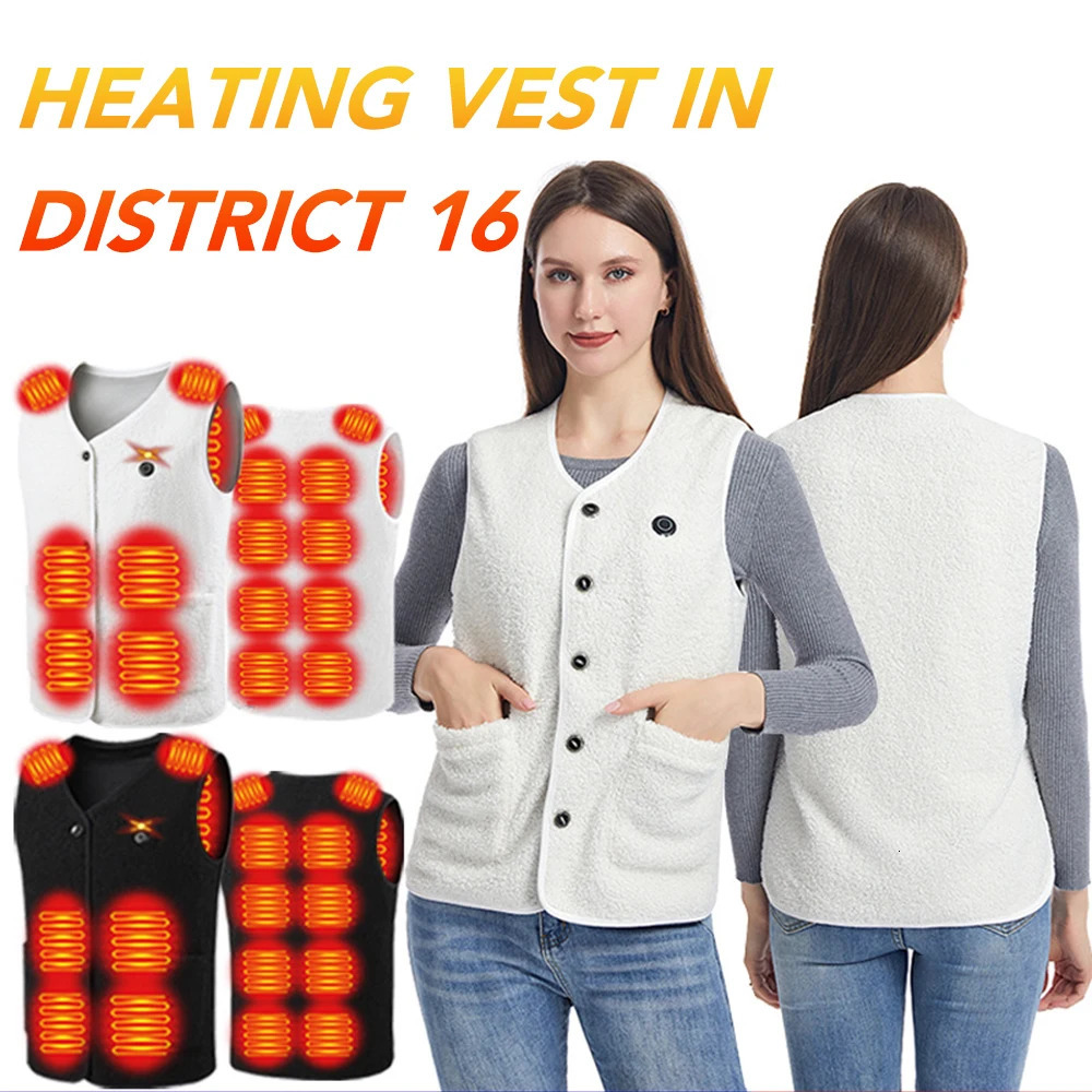 16 Areas Heated Vest Women Electric Heated Jackets Teddy Velvet Vneck USB Electric Temperature Control Winter Thermal Warm Vest 251029