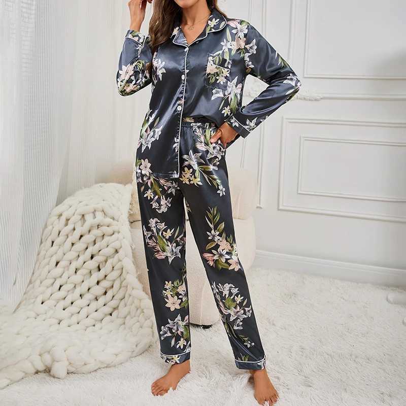 Womens Home Clothes Pajamas 2 Piece Autumn Long Sleeve Tops and Trouser Sleepwear Loungewear Button Down Pijama Pyjama Pjs SetT251029