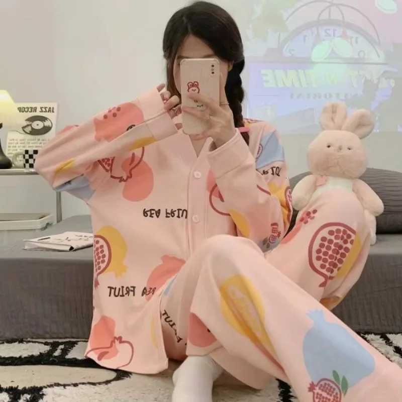 Autumn Winter Pajama Women Cute Sweet Knitted Cotton Long Sleeve Cardigan Plus Size Set Ladies Daily Comfort Pajamas Home WearT251029