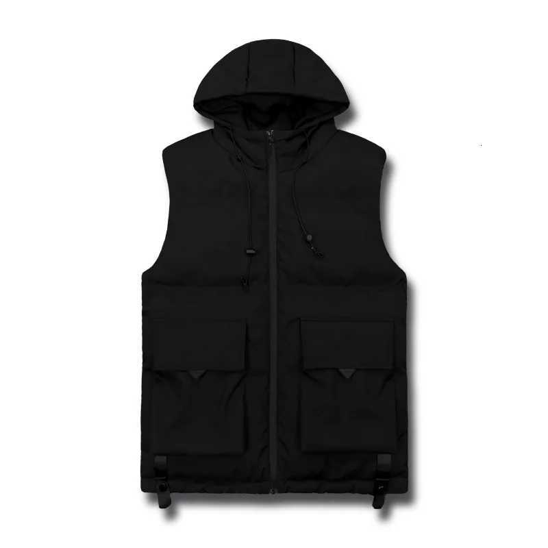 Men Multi Pocket Stand Up Collar Vest Mens Outdoor Trend Brand Vests Men Hooded Zipper Vests Pure Color Windproof Mens Vests W251029