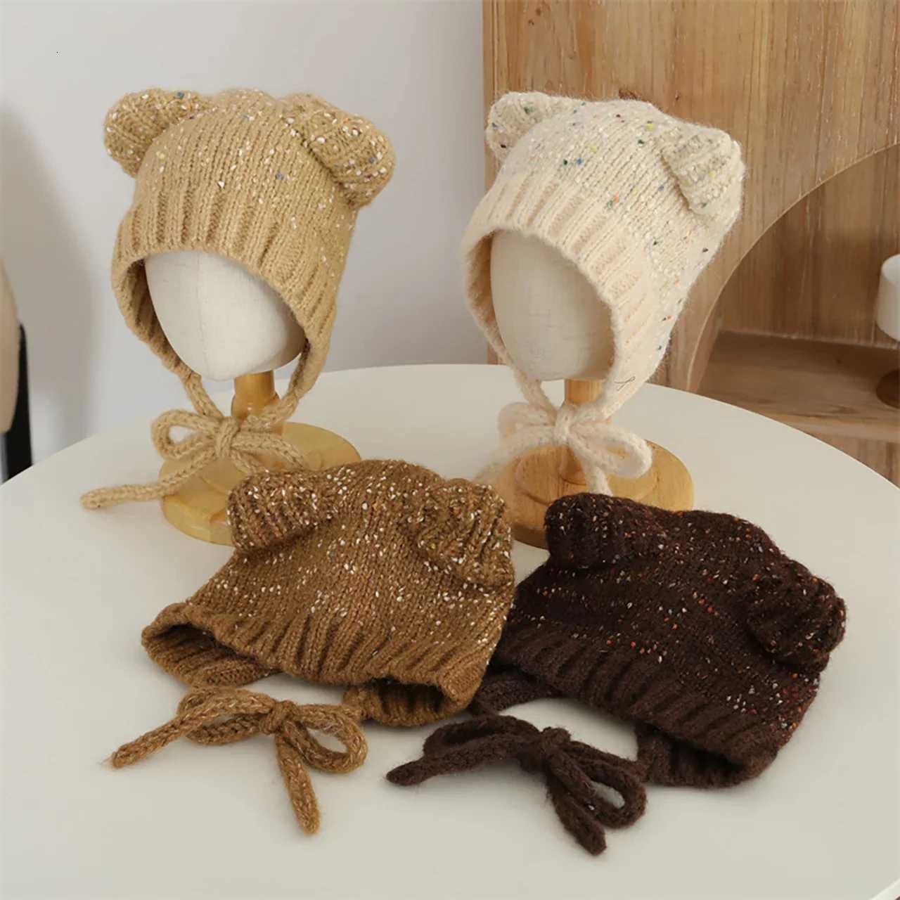 Cute Cat Ear Baby Winter Hat Cartoon Solid Color Knitted Beanie Cap Outdoor Warm Ear Protection Kids Boys Girls Lacing Hats251028