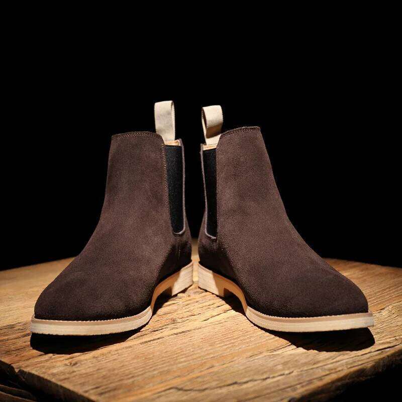 British Style Men's Genuine Suede Leather High-top Business Dress Shoes Fashion Warm Winter Men Riding Boots