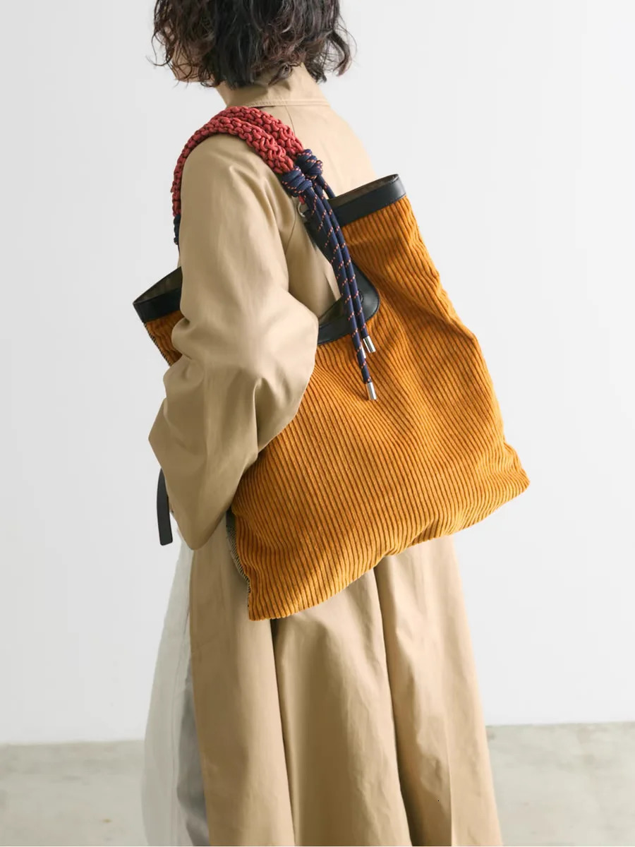 Women Bags Corduroy Fashion Vintage HighCapacity Tote Bags Weaving Handle Office Lady Bag 251029