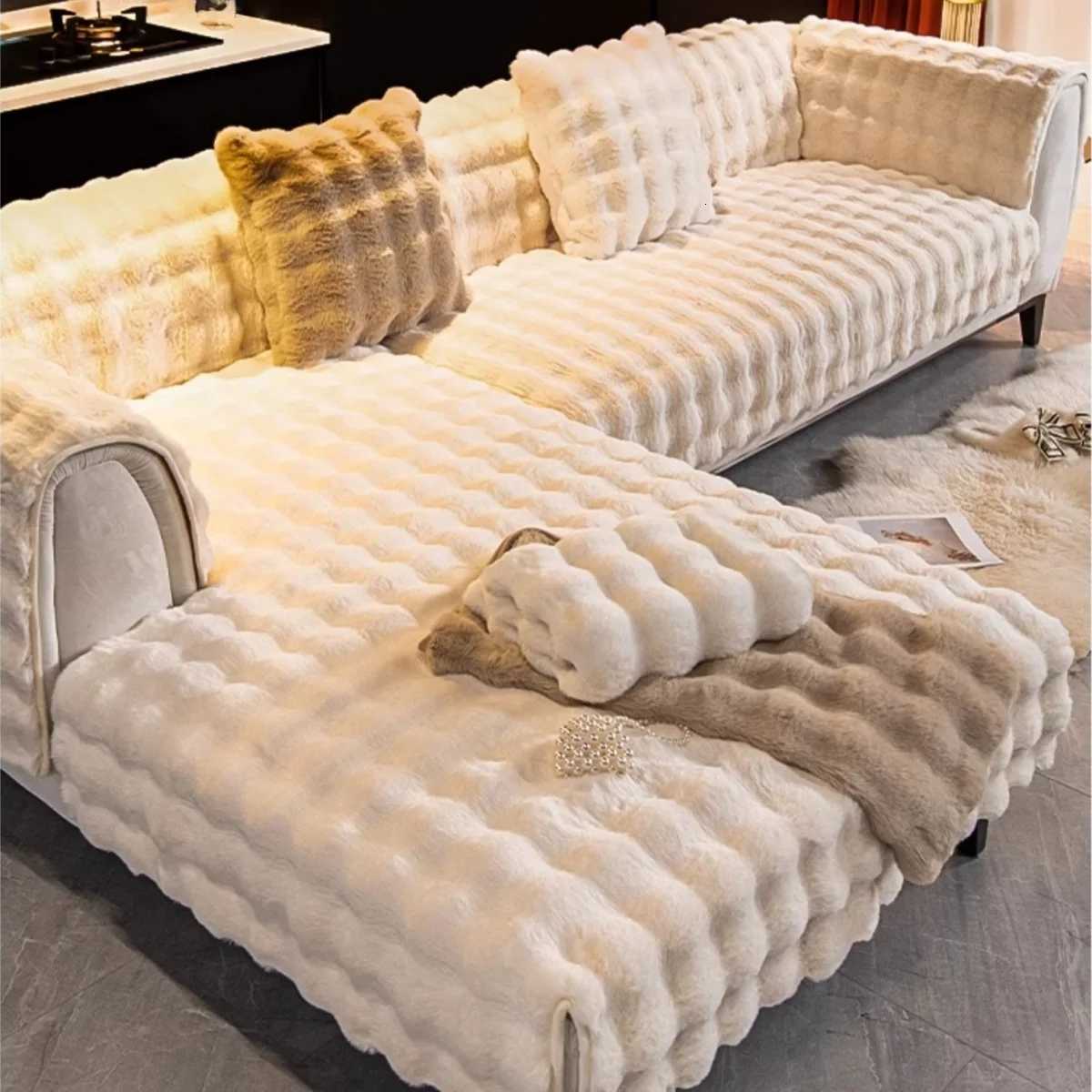 Thicken Warm Imitation Rabbit Fur Plush Sofa Cover Nonslip Soft Sofa Towel Couch Cushion For Living Room Modern Home Decor C251028