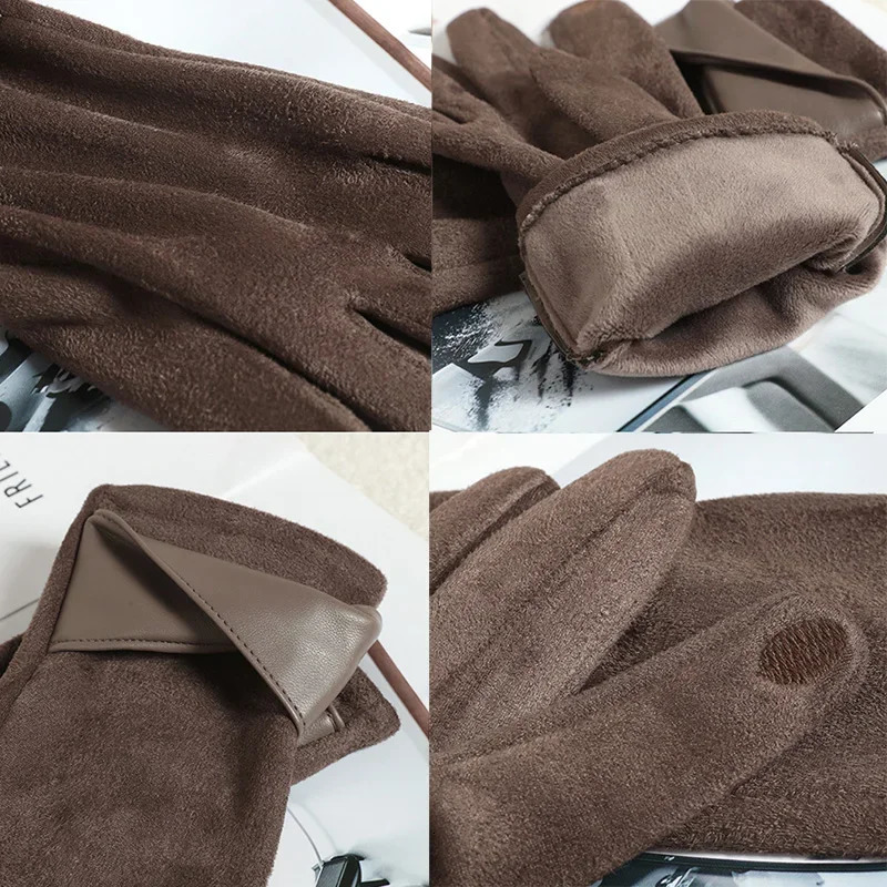 Fashion Winter Padded Warm Gloves Elegant Solid Color Suede Can Touch Screen Riding Ski for Women 251013