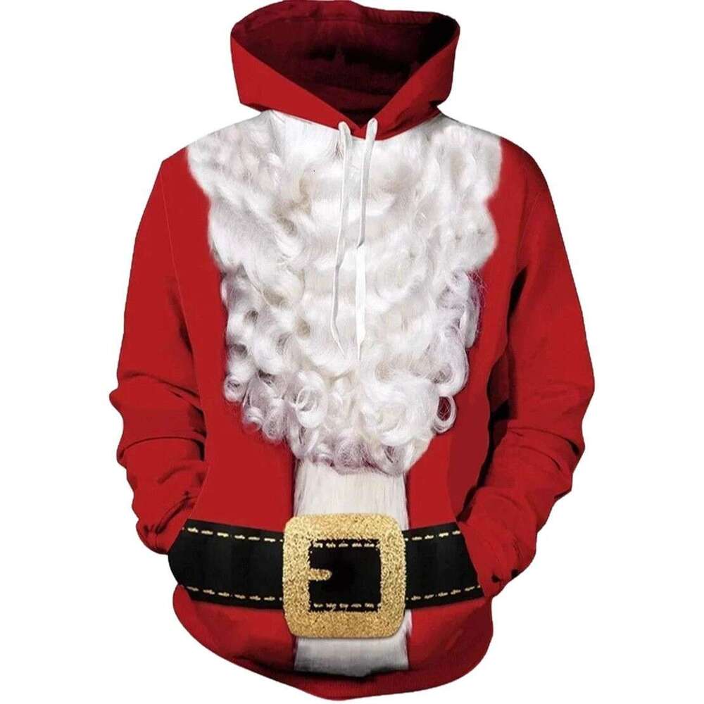 Mens Womens Christmas 3D Elf Father Christmas Print Hoodie Casual Long Slve Sweatshirt with Pockets