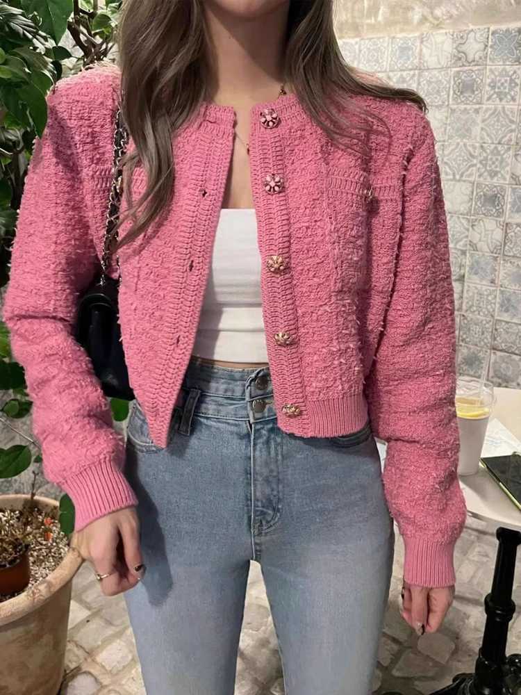 Autumn Winter Casual Cardigan Sweater Women Knitted Coats Fashion Female Long Sleeve Knit Jacket Knitwear Crop Tops CardigansT251028