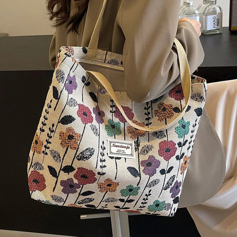 Fashion Flower Floral Printing Single Shoulder Bag Reusable Large Capacity Messenger Bags Simple Versatile Tote Bags 251029