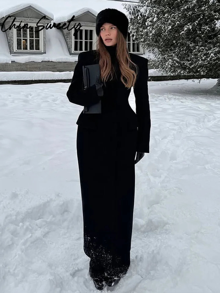 Slim Woolen Long Women Coat Elegant Full Sleeve Lapel Single Breasted Pocket Female Outwear Autumn Winter Chic Lady Jakcet 251028