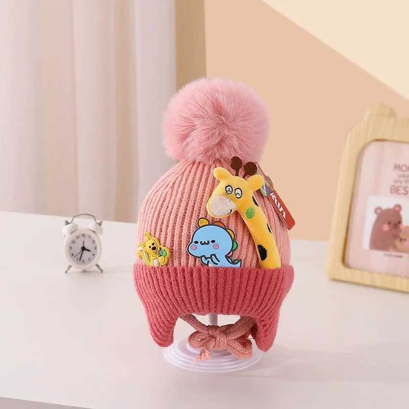 Cartoon Giraffe Baby Knitted Hat Thickened Lining Wool Hat Warm Winter Hat with Ear Protection Cold Resistant Baby Headwear251028
